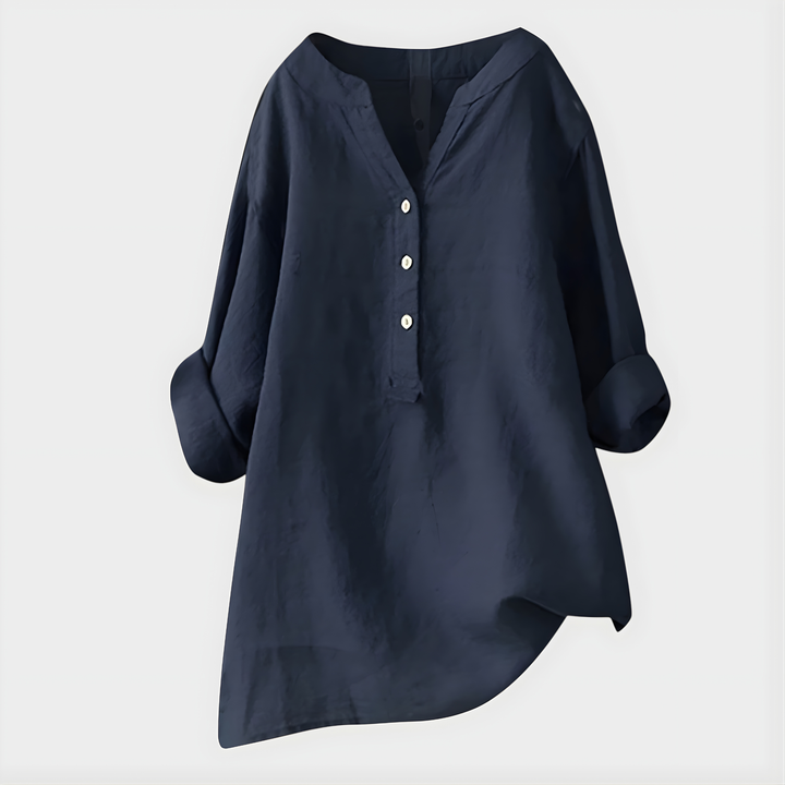 Barbara | Elegant Cotton-Linen V-Neck Blouse