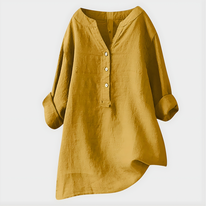 Barbara | Elegant Cotton-Linen V-Neck Blouse