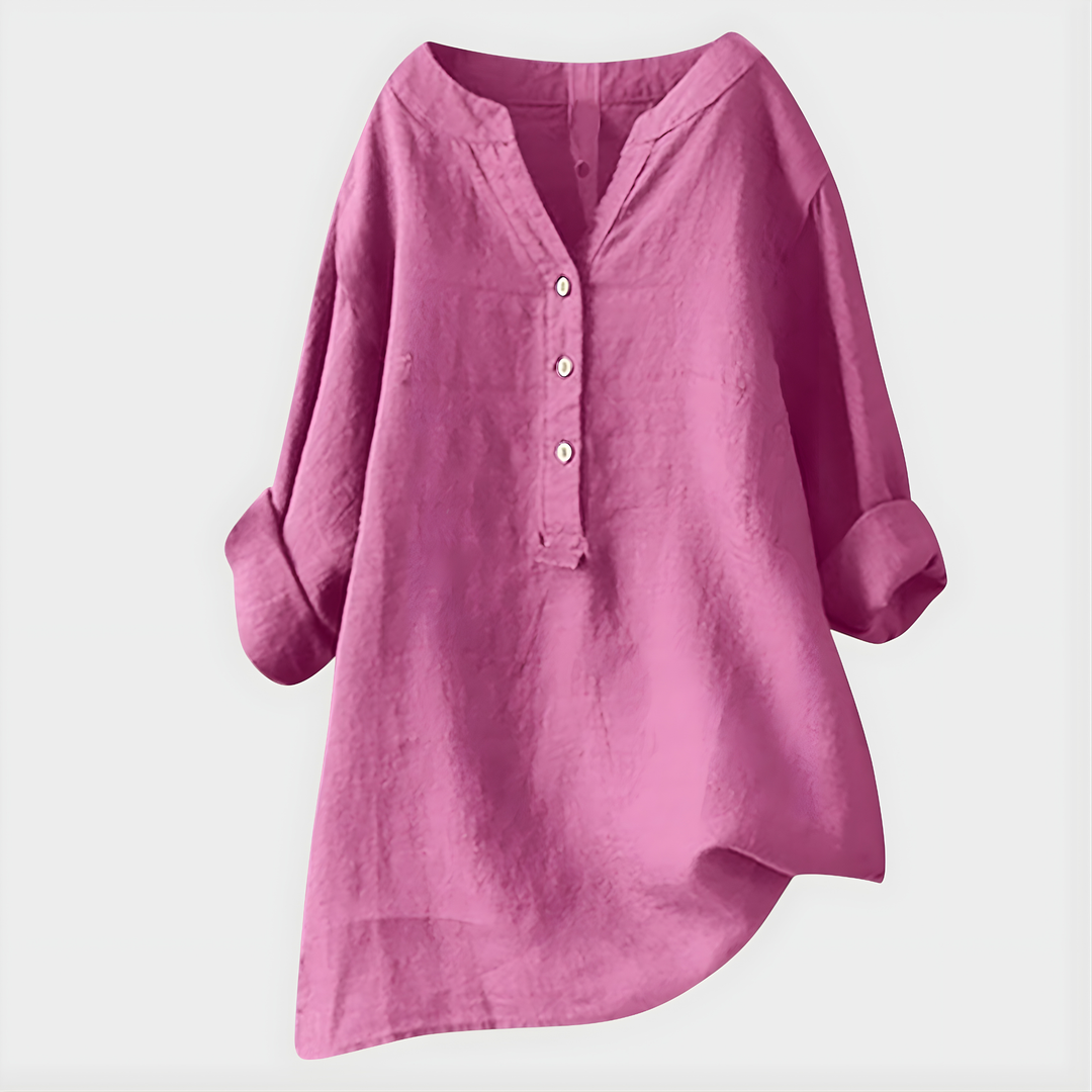 Barbara | Elegant Cotton-Linen V-Neck Blouse