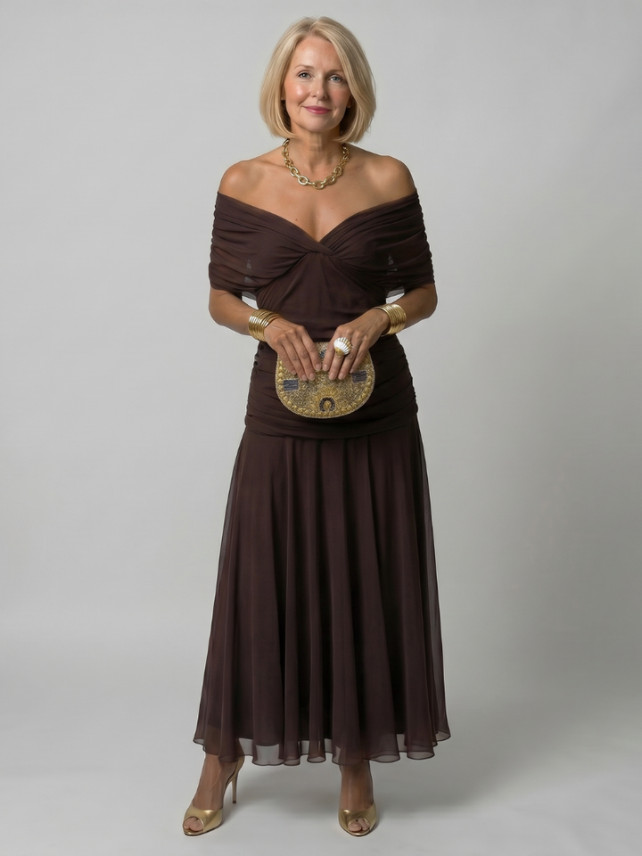 Janet | Off Shoulder Flow Midi Dress