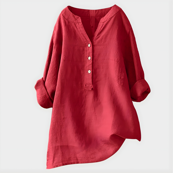 Barbara | Elegant Cotton-Linen V-Neck Blouse