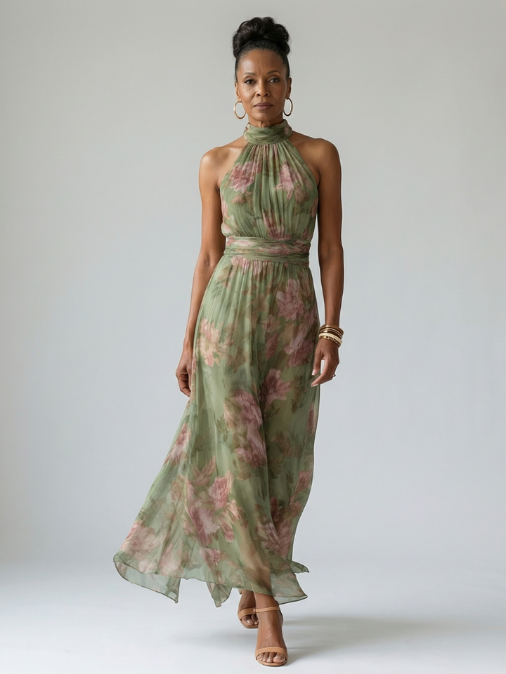Diane | Gathered Halter Midi Dress