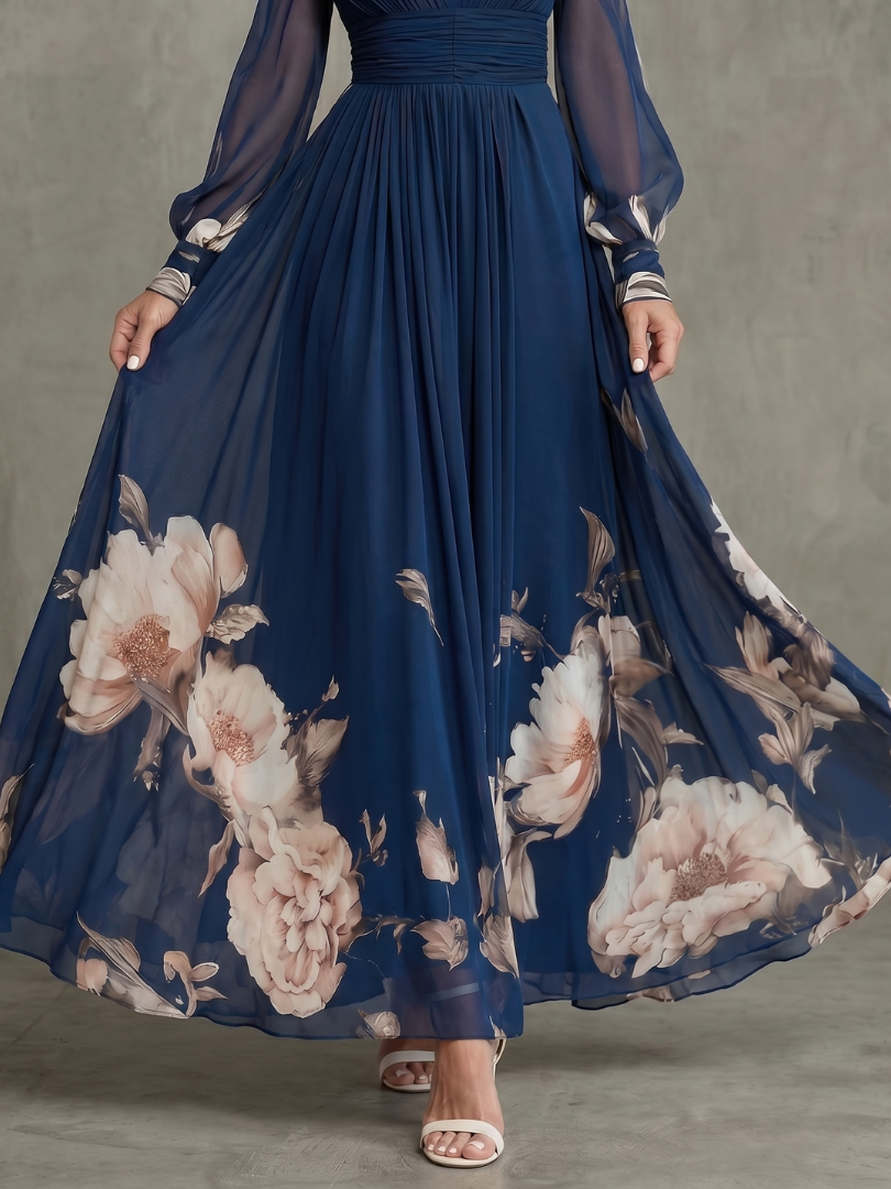Carol | Pleated Sheer Sleeves Maxi Dress