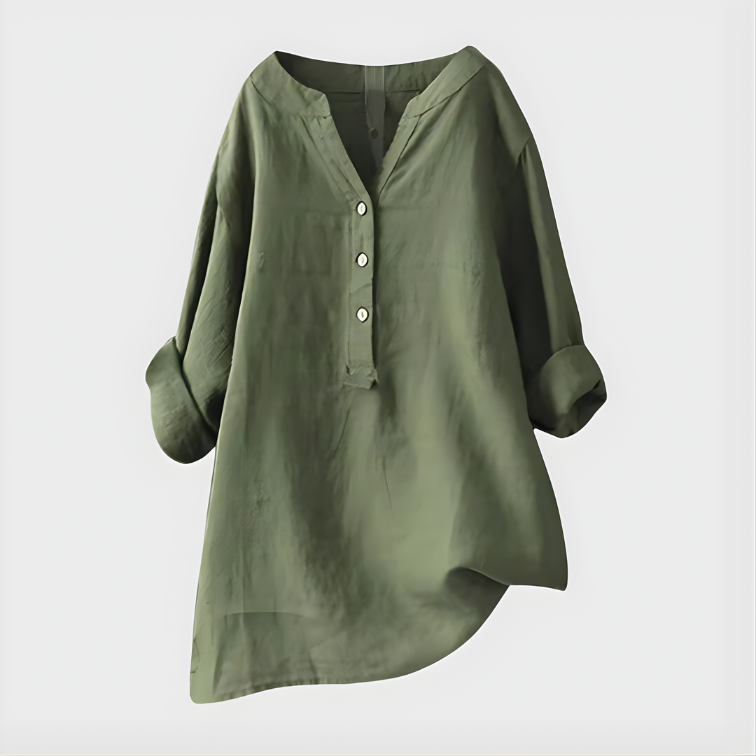 Barbara | Elegant Cotton-Linen V-Neck Blouse