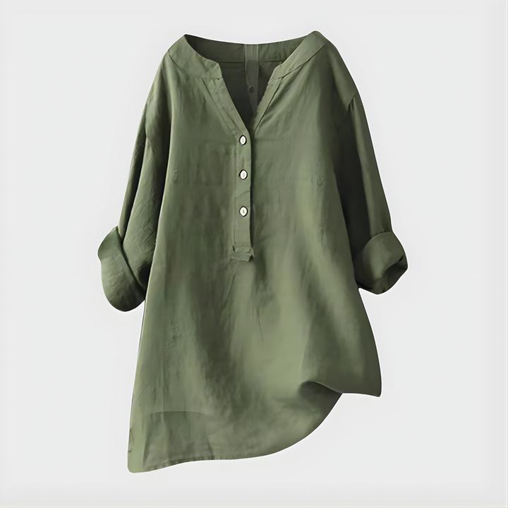 Barbara | Elegant Cotton-Linen V-Neck Blouse