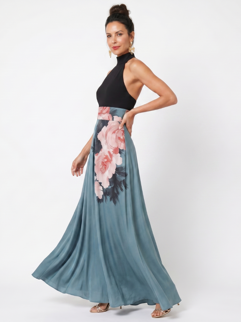 Elizabeth | Halter Bodice Floral Skirt Maxi Dress