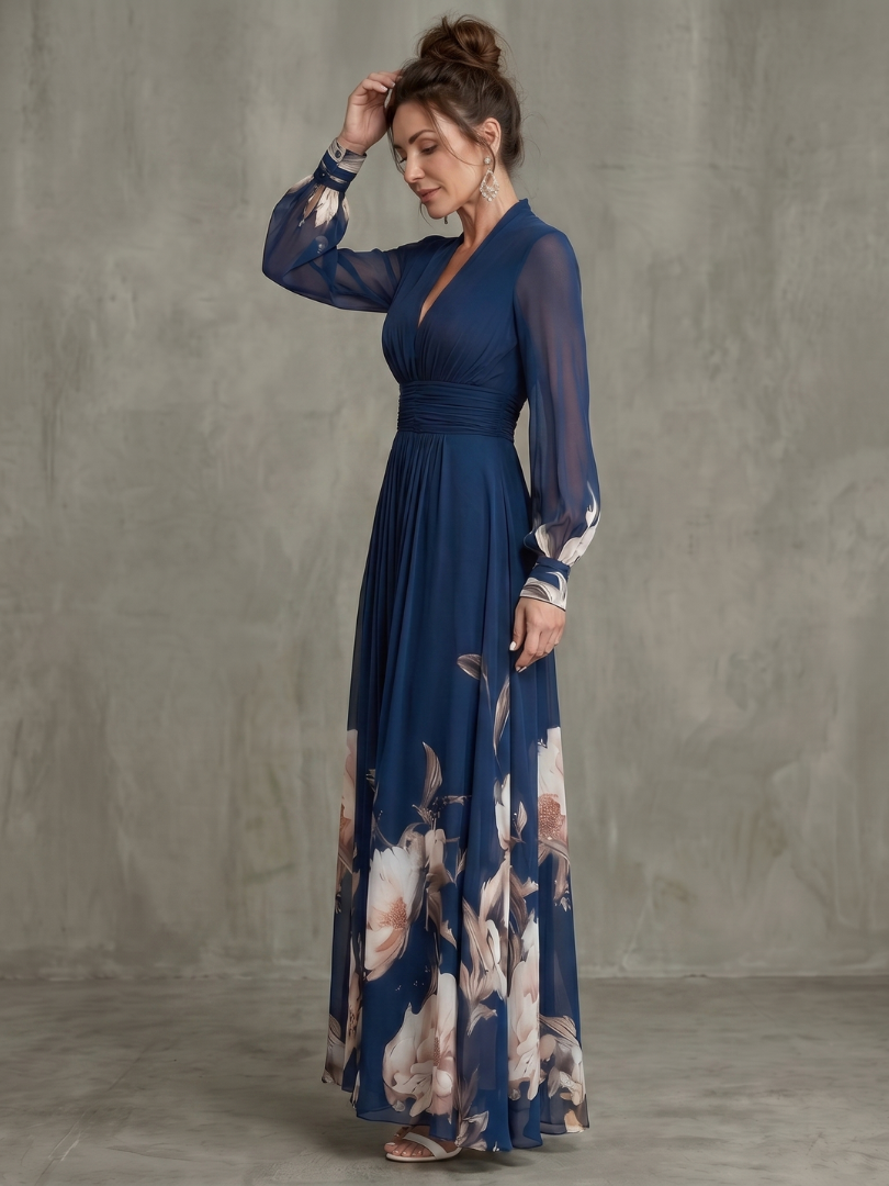 Carol | Pleated Sheer Sleeves Maxi Dress