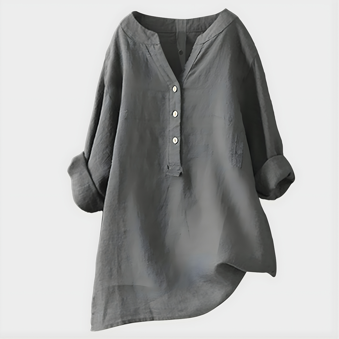 Barbara | Elegant Cotton-Linen V-Neck Blouse