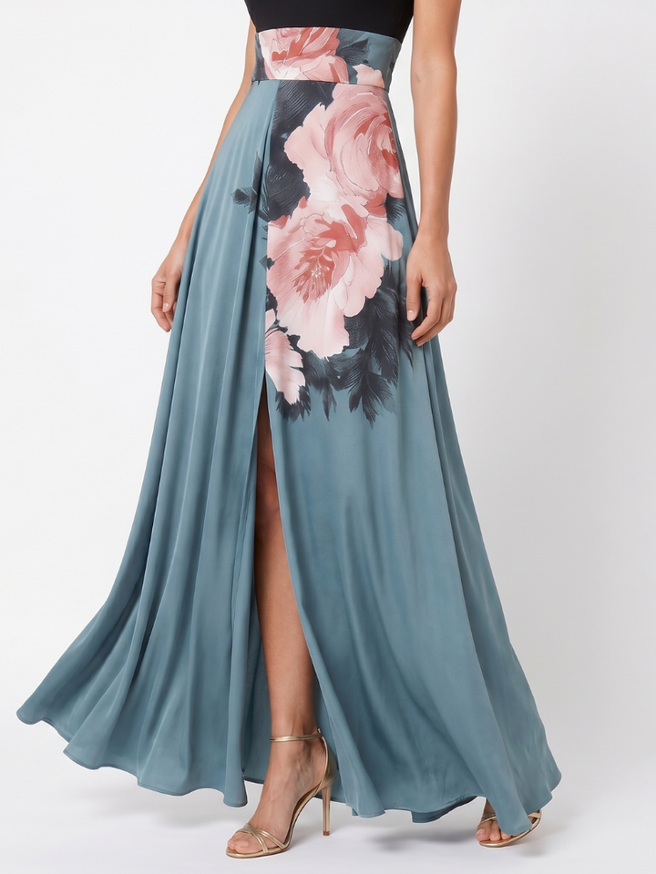 Elizabeth | Halter Bodice Floral Skirt Maxi Dress