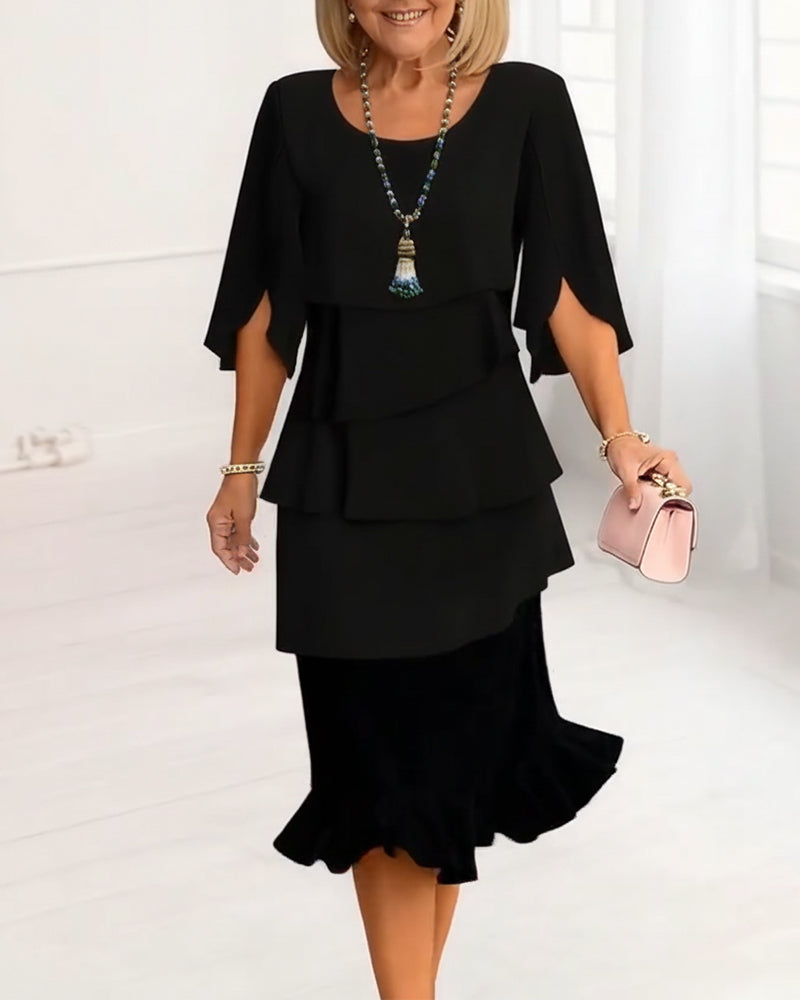 Diane | Split-Sleeve Ruffle Midi Dress