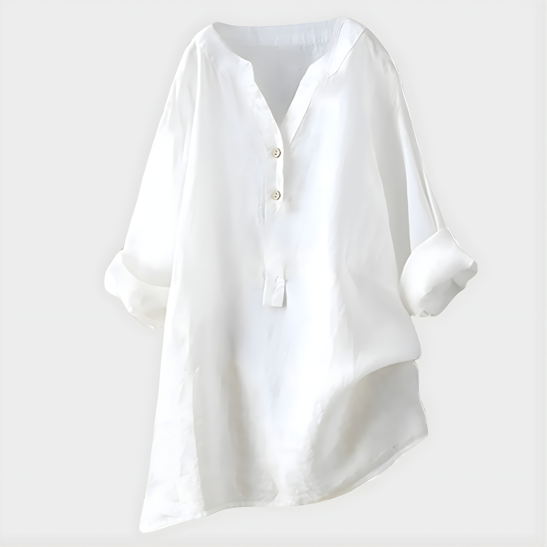 Barbara | Elegant Cotton-Linen V-Neck Blouse