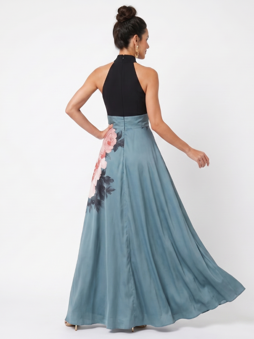 Elizabeth | Halter Bodice Floral Skirt Maxi Dress