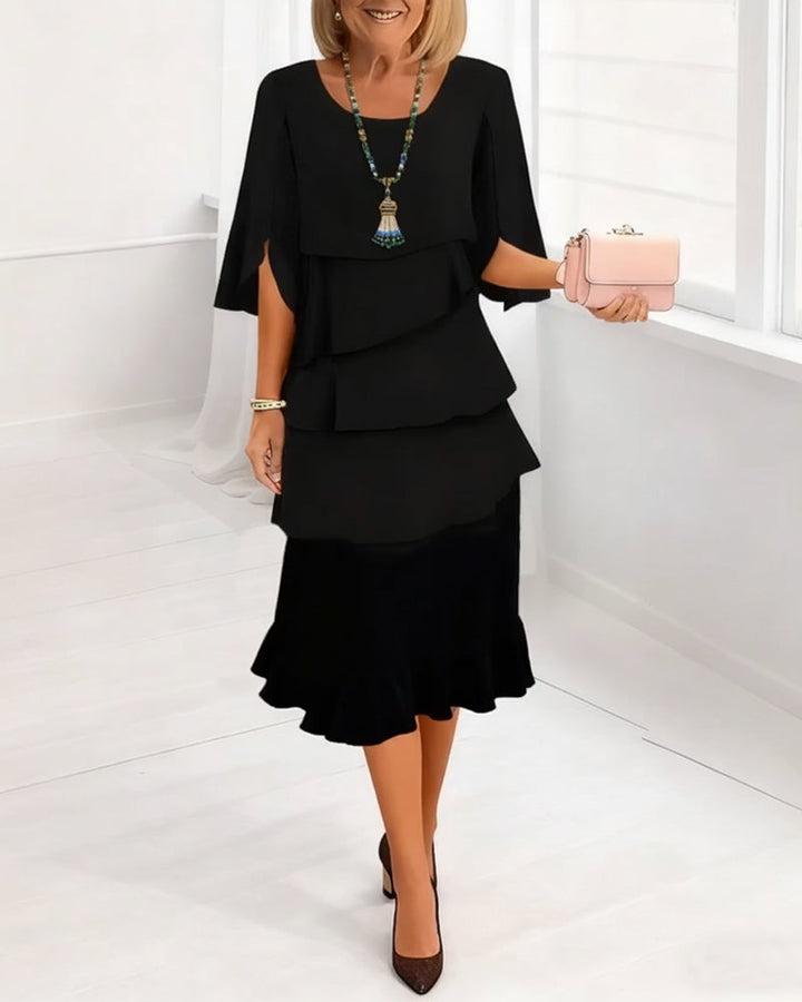 Diane | Split-Sleeve Ruffle Midi Dress