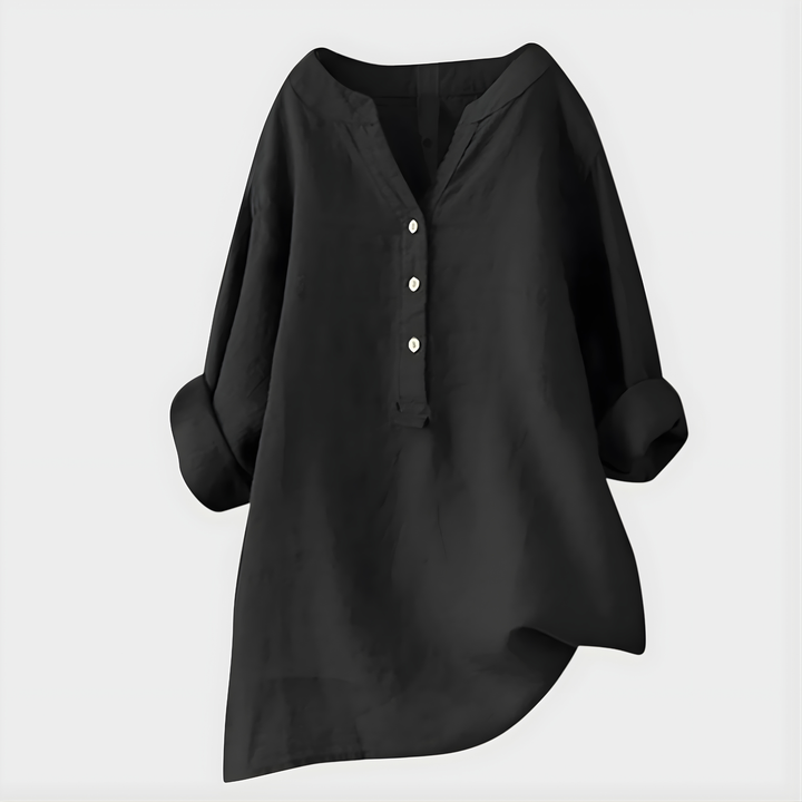 Barbara | Elegant Cotton-Linen V-Neck Blouse