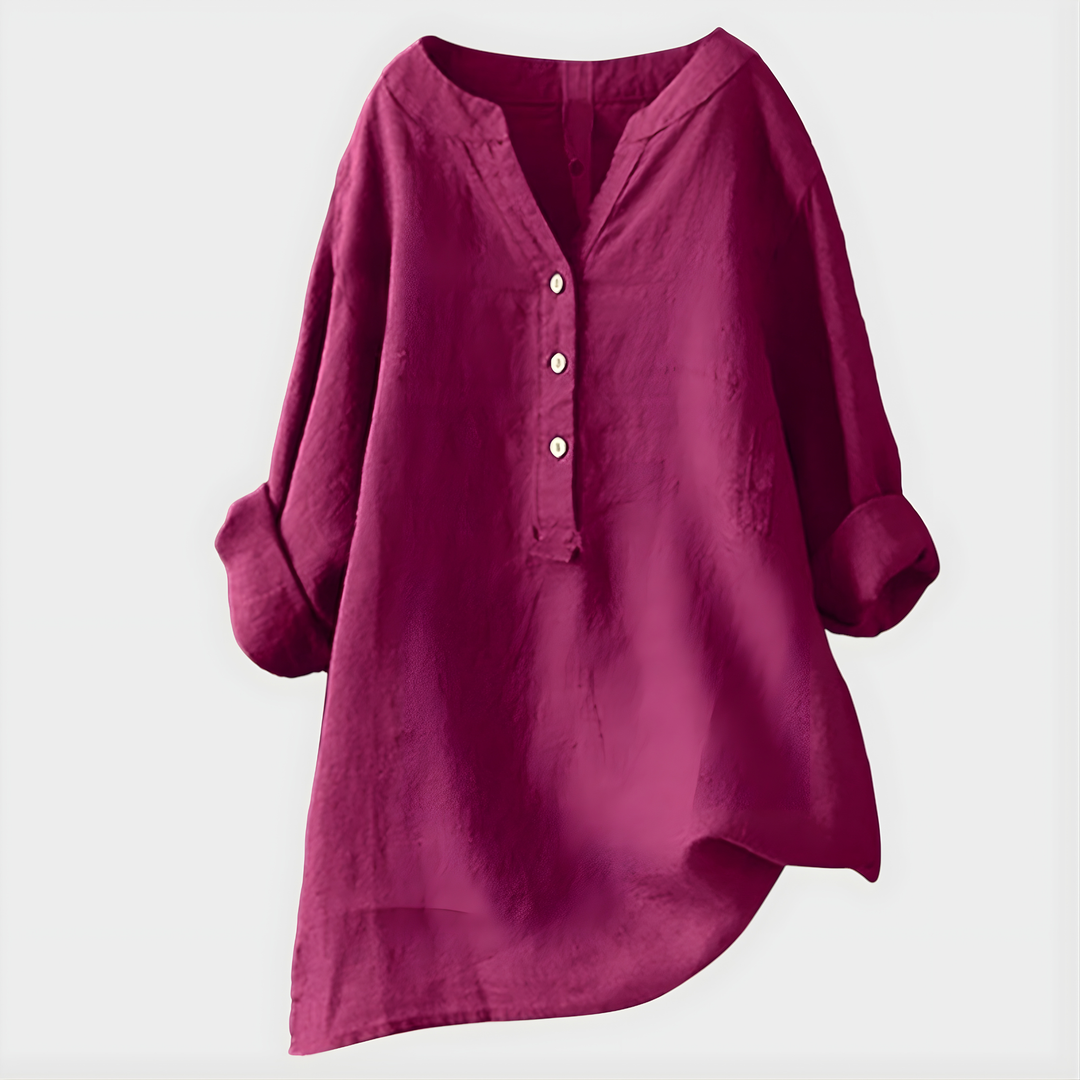 Barbara | Elegant Cotton-Linen V-Neck Blouse