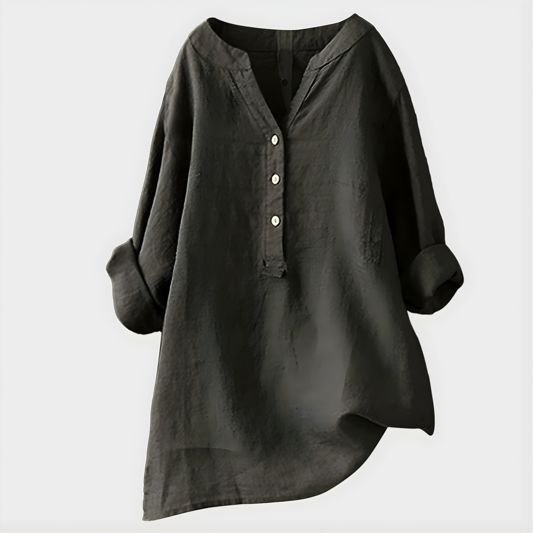 Barbara | Elegant Cotton-Linen V-Neck Blouse