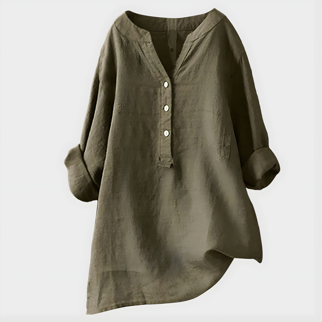 Barbara | Elegant Cotton-Linen V-Neck Blouse