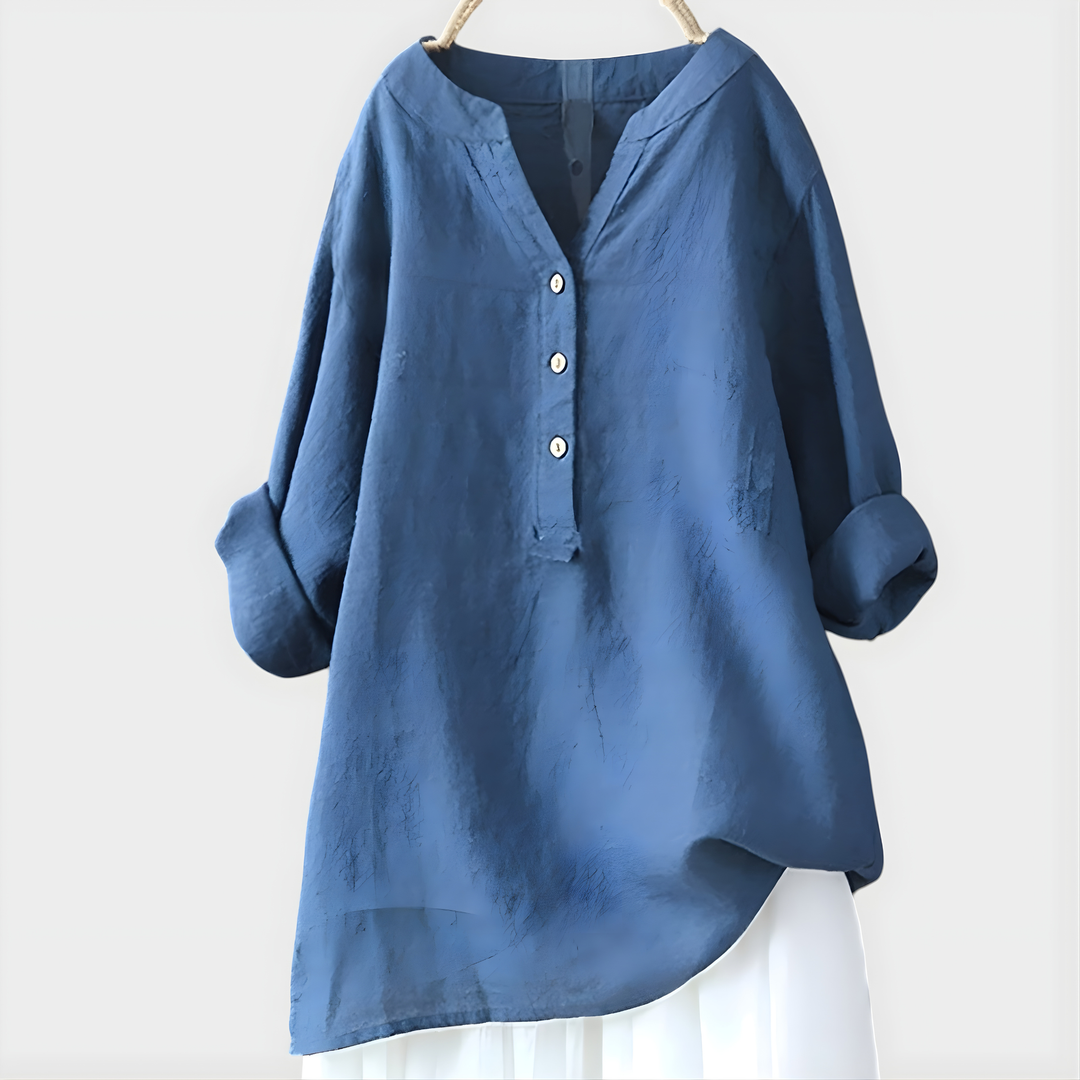 Barbara | Elegant Cotton-Linen V-Neck Blouse