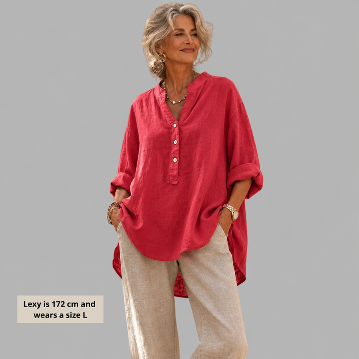 Barbara | Elegant Cotton-Linen V-Neck Blouse
