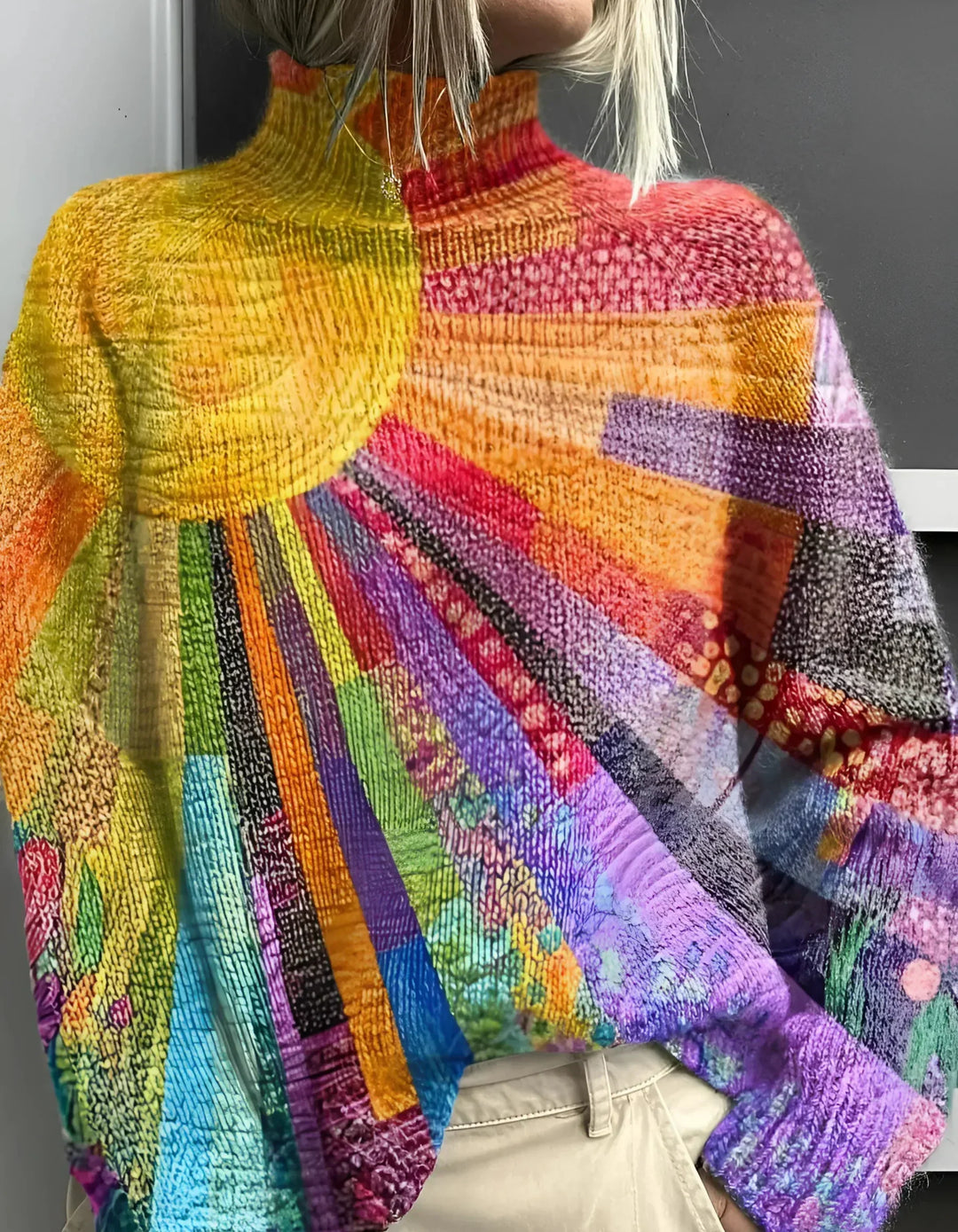 Glenda | Colourful High-Neck Knit Jumper