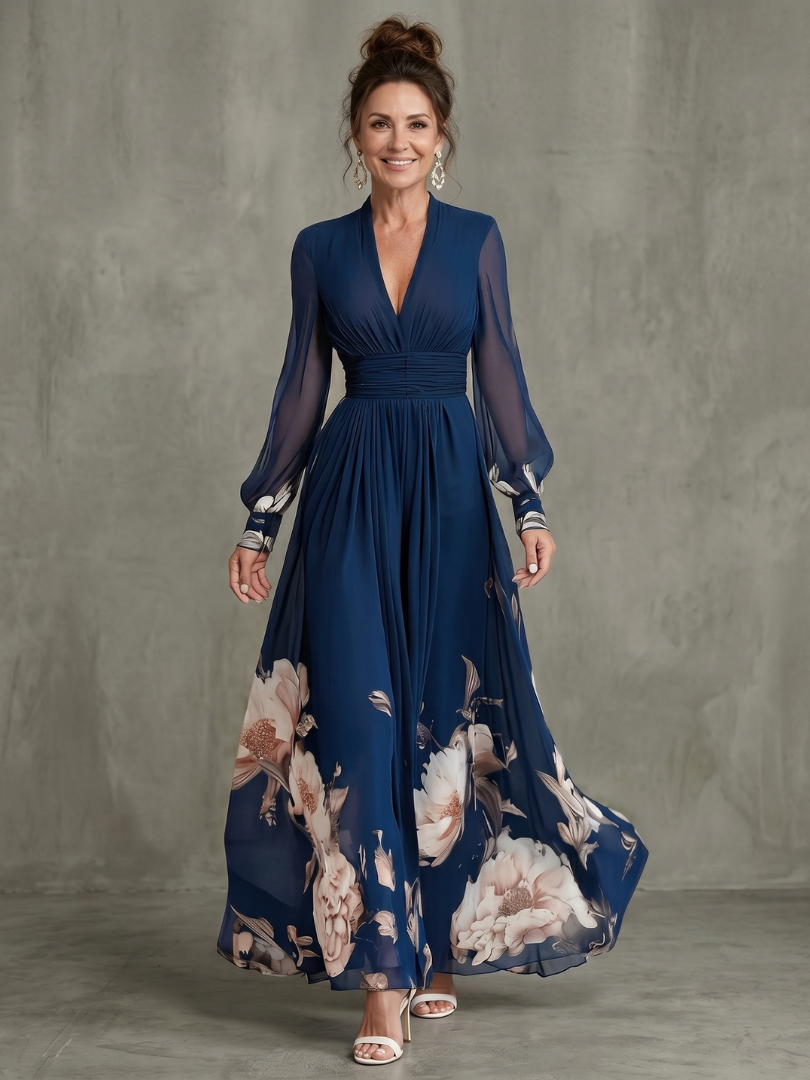 Carol | Pleated Sheer Sleeves Maxi Dress