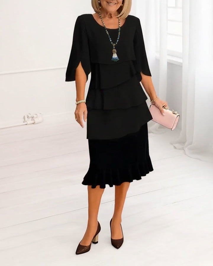 Diane | Split-Sleeve Ruffle Midi Dress